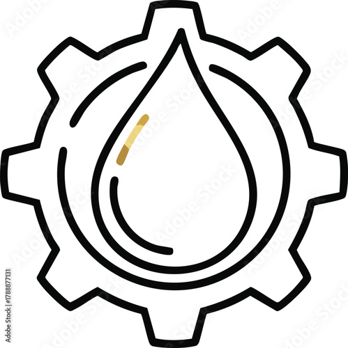 Industrial Gear with Oil Drop Outline Icon.