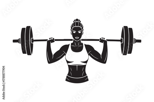 Silhouette of a woman lifting weights in a gym