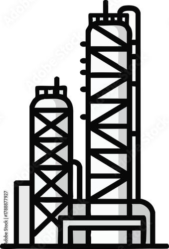 Industrial Refinery Towers with Complex Structures and Pipes.