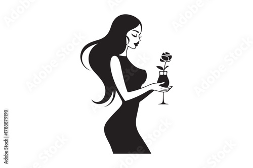 Elegant woman in black dress holding a wine glass