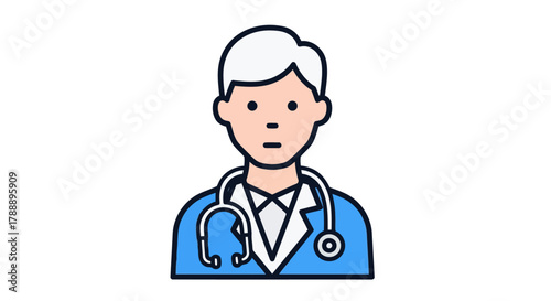 Stylized illustration of a doctor with a stethoscope around their neck