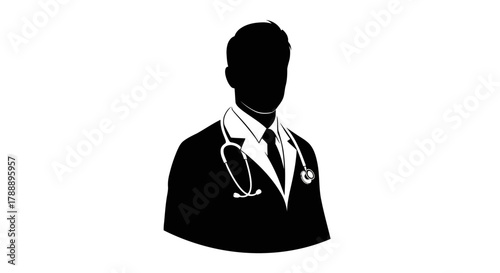 Silhouette of a doctor wearing a stethoscope and a suit