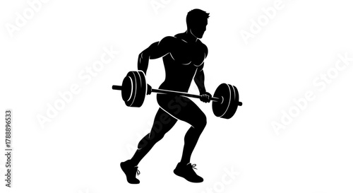 Silhouette of a muscular man performing a bentover row with a barbell