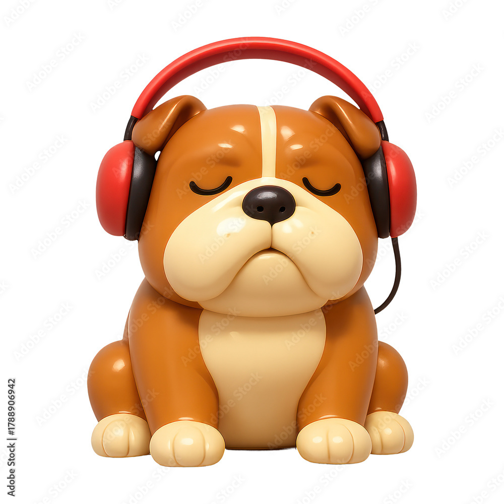 Fototapeta premium PNG Cute bulldog with headphones illustration.