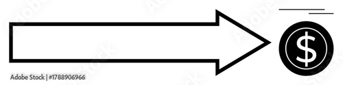 Right-facing arrow targeting a dollar coin emphasizes financial growth, business strategy, and progress. Ideal for finance, investment, entrepreneurship, budgeting, cash flow, business growth