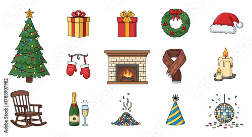Collection of christmas and new years icons