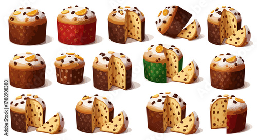 Collection of panettone cakes on a
