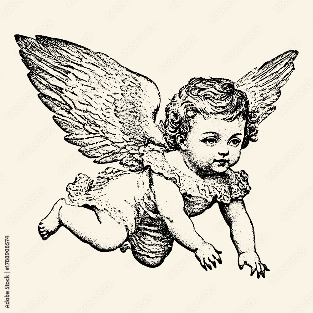 Obraz premium Vintage Cherub Angel Illustration.