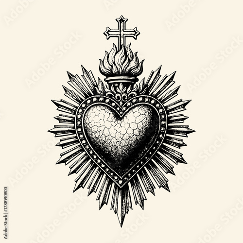 Sacred Heart of Jesus Flaming Cross Symbol.