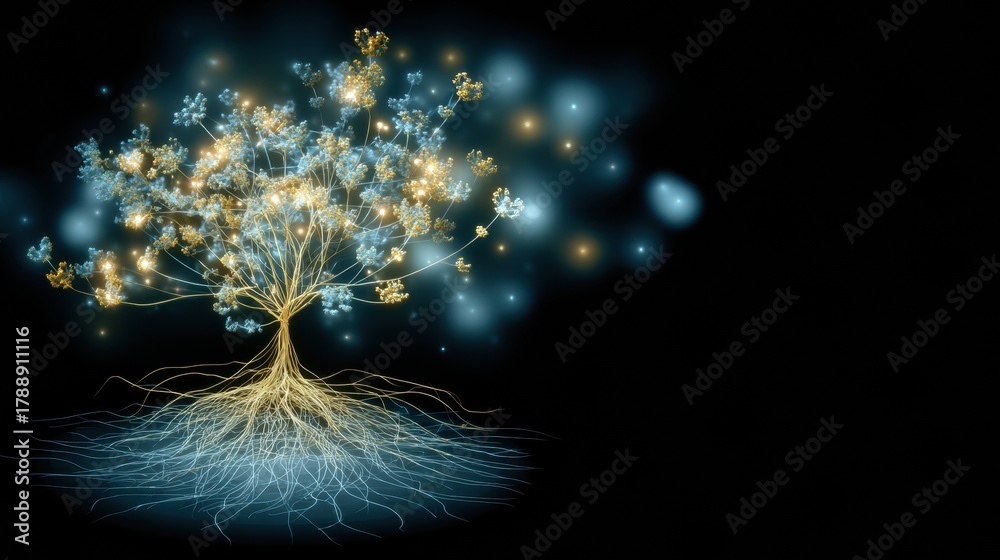 Obraz premium Roots of Energy and Inner Growth Shine Brightly Beneath the Surface, Illuminating Life in a Hidden World