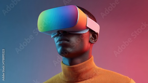 Virtual Reality Tech: VR Headset Stock Photo for Metaverse Design, Technology, Man