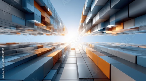 Abstract Architecture: Building Blocks, Modern Design Stock Photo, Technology