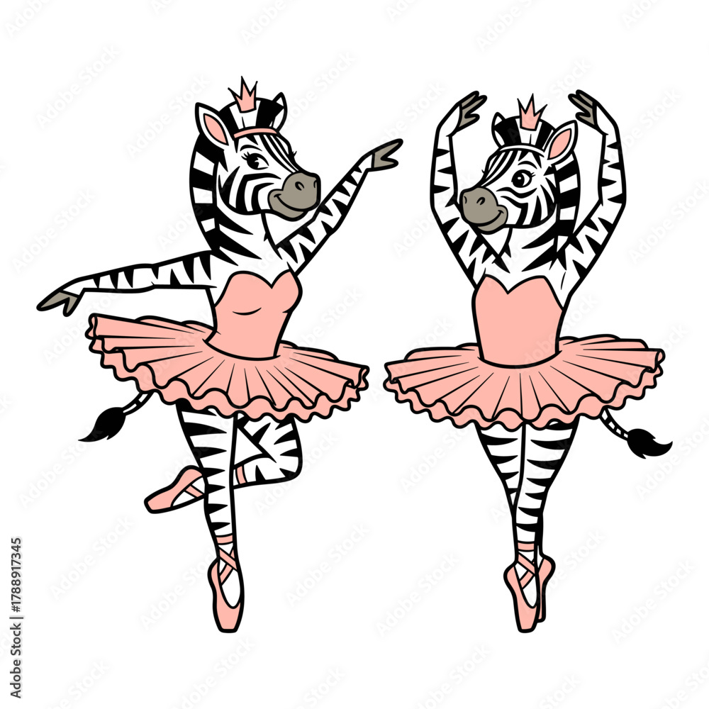 Obraz premium graceful zebra ballerina character design, ballet dancer animal illustration