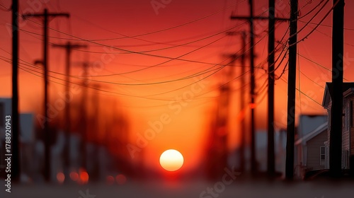 Red Sunset Town: Stunning Cityscape Image - Stock Photos, Nature, Travel, Background