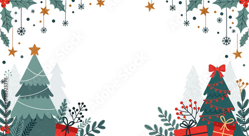 Festive Christmas Trees and Gift Boxes Holiday Season Illustration.
