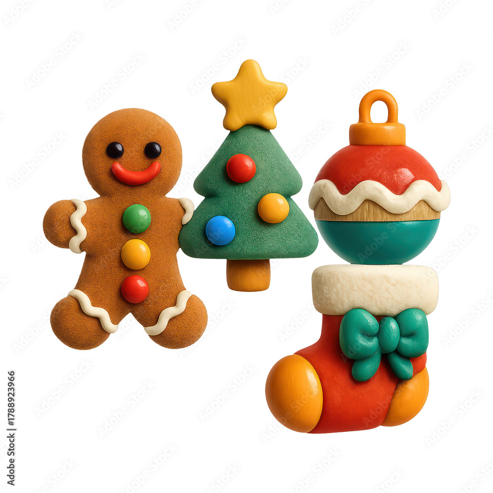 Fototapeta premium PNG Festive clay Christmas ornaments illustration.