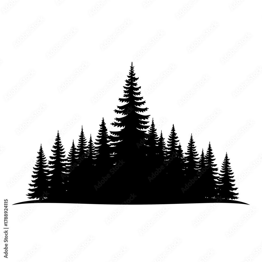 Fototapeta premium Black silhouette of pine trees in a triangular formation 