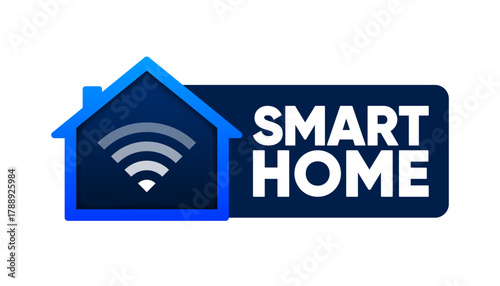 Smart Home label. Home automation digital technology control devices. Vector illustration.