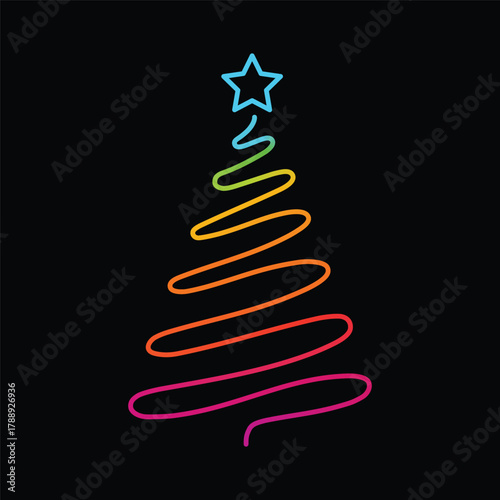 Abstract colorful swirl lines forming a glowing Christmas tree vector