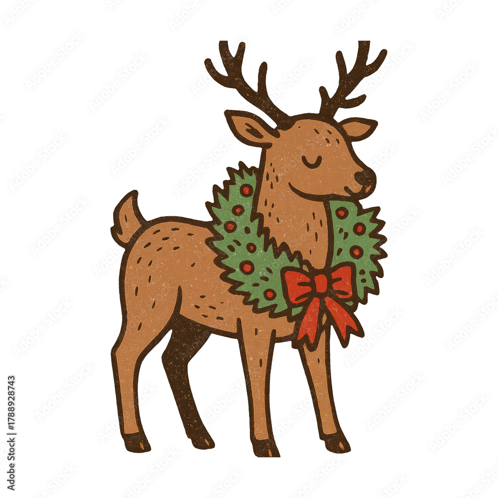 Obraz premium PNG Festive reindeer with holiday wreath