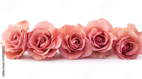 Five Delicate Pink Roses in a Row