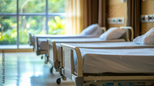 Hospital Room Beds with Natural Light and Greenery View