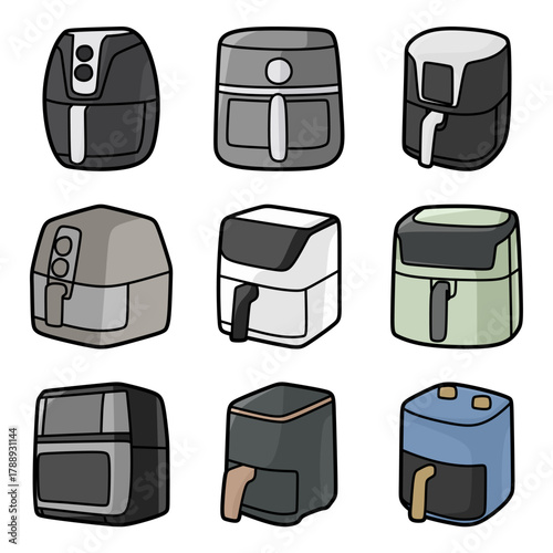 simple electronic air fryer collection image, colored vector