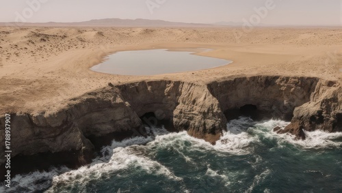 Coastal Cliffs and Lake - A Scenic Aerial View of Natures Beauty.