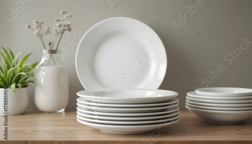 Elegant white dinnerware and stylish decor for modern kitchen or restaurant showcasing minimalist design and clean aesthetic for culinary excellence