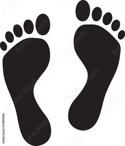 Black human footprints on a white background footstep isolated