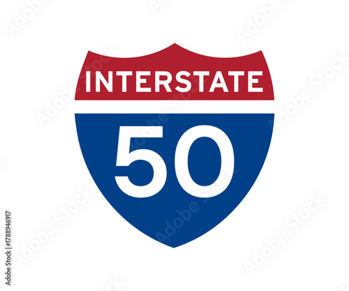 Interstate highway 50 road sign icon. Intrastate american road sign vector design and illustration.
