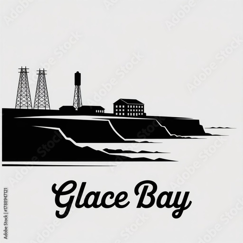 ‎Glace Bay Nova Scotia Skyline Silhouette — A Historic Canadian Coal Mining Town on Cape Breton Island Vector Illustration