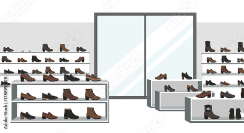 Stylish Footwear Collection Displayed on Shelves in a Modern Shoe Store