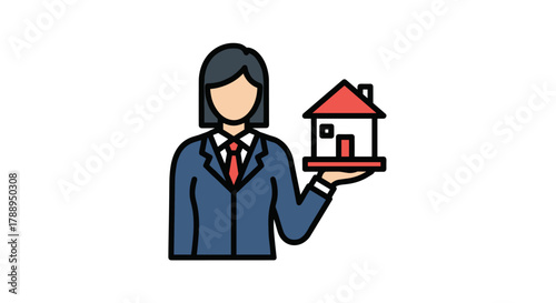 Real Estate Agent Holding Small House Offering Home Ownership Service Isolated on White Background