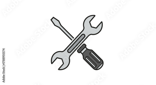 Crossed wrench and screwdriver symbolizing repair maintenance and service isolated on white background