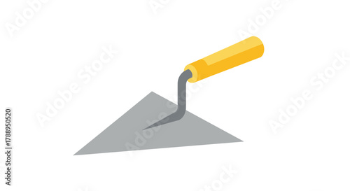 A simple illustration of a masonry trowel tool with a yellow handle isolated on a white background
