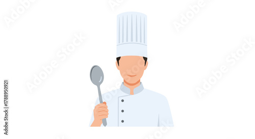 Professional Chef Holding a Spoon Isolated on White Background