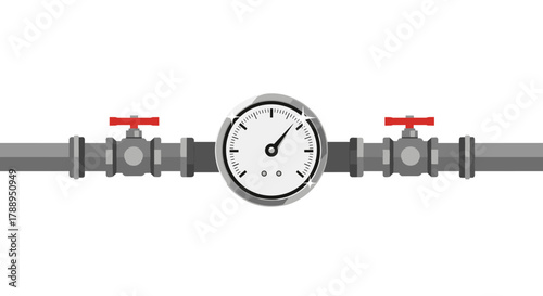 Industrial pipeline with pressure gauge and valves isolated on white background