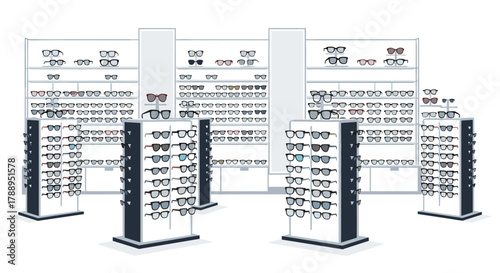 Eyeglass Store Interior Displaying Diverse Prescription Spectacle Frames for Vision Care and Fashion Choices