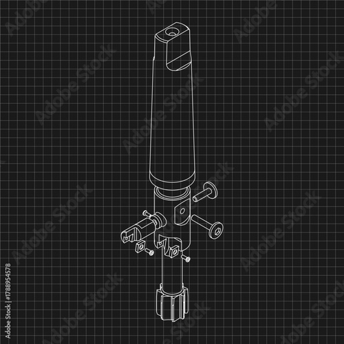 Mechanical engineering drawings. Tap tools, borer. Technical Design. Cover. Blueprint. Step Cutting Tool with Countersinking Function. Technical 3D Vector Illustration