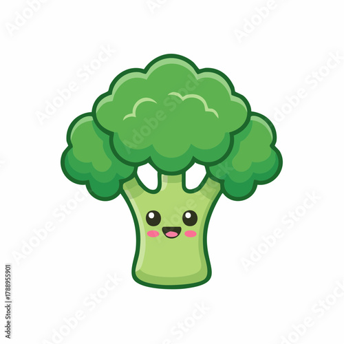 Cute cartoon broccoli character with happy face, perfect for children's health campaigns, fun food projects, and promoting healthy eating habits for kids