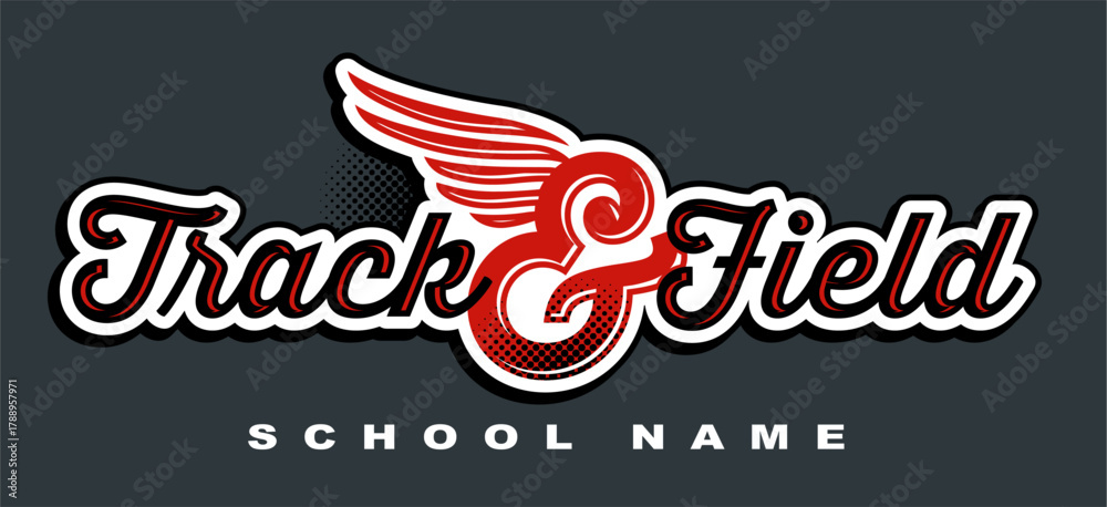 Naklejka premium track and field team design with wings for school, college or league sports
