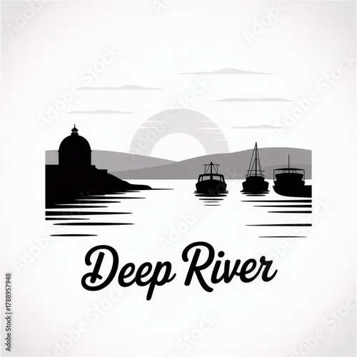 Deep River Ontario Skyline Silhouette — A Scenic Ottawa River Town in the Upper Valley Canada Vector Illustration