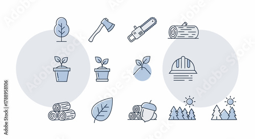 Collection of nature and industry icons representing growth and forestry.