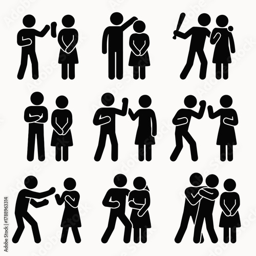 Protecting a Woman from Conflict and Violence Silhouette Icons