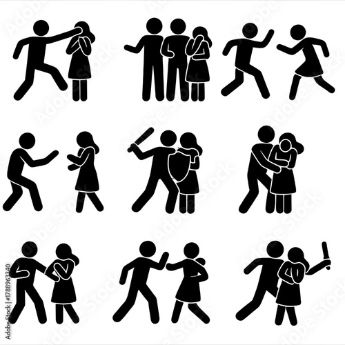 Confrontation, Defense, and Physical Protection of Woman Icons Set
