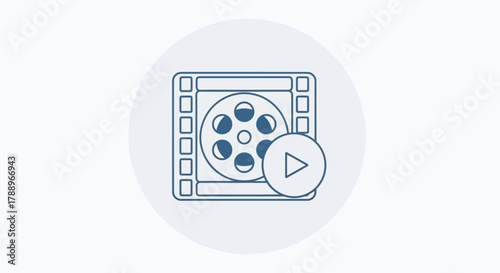 Film reel with play button icon representing video production.