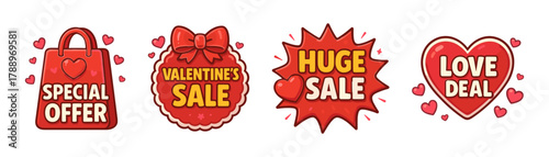 Valentine shopping sale badges, special love offers