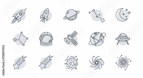 Collection of Space Icons and Illustrations for Cosmic Exploration.