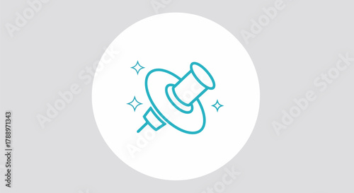 A bright blue thumbtack icon with sparkling effects.